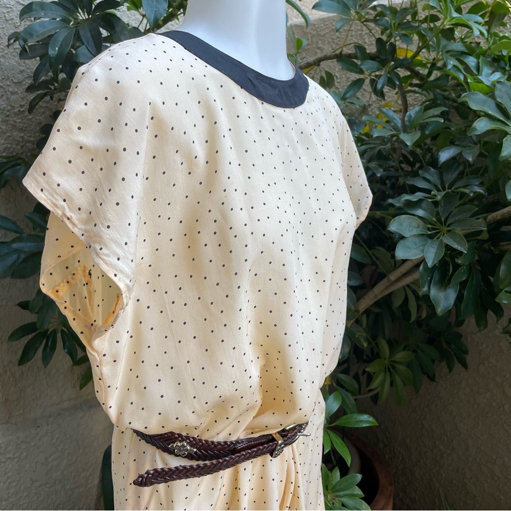 Vintage 70’s cream/black handmade midi silk dress